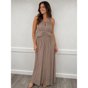 En Focus Women Champagne Glitter Keyhole Maxi Dress Sleeveless Formal Gown 14W